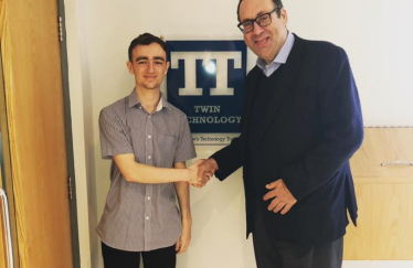 Richard with an apprentice, at Twin Technology 